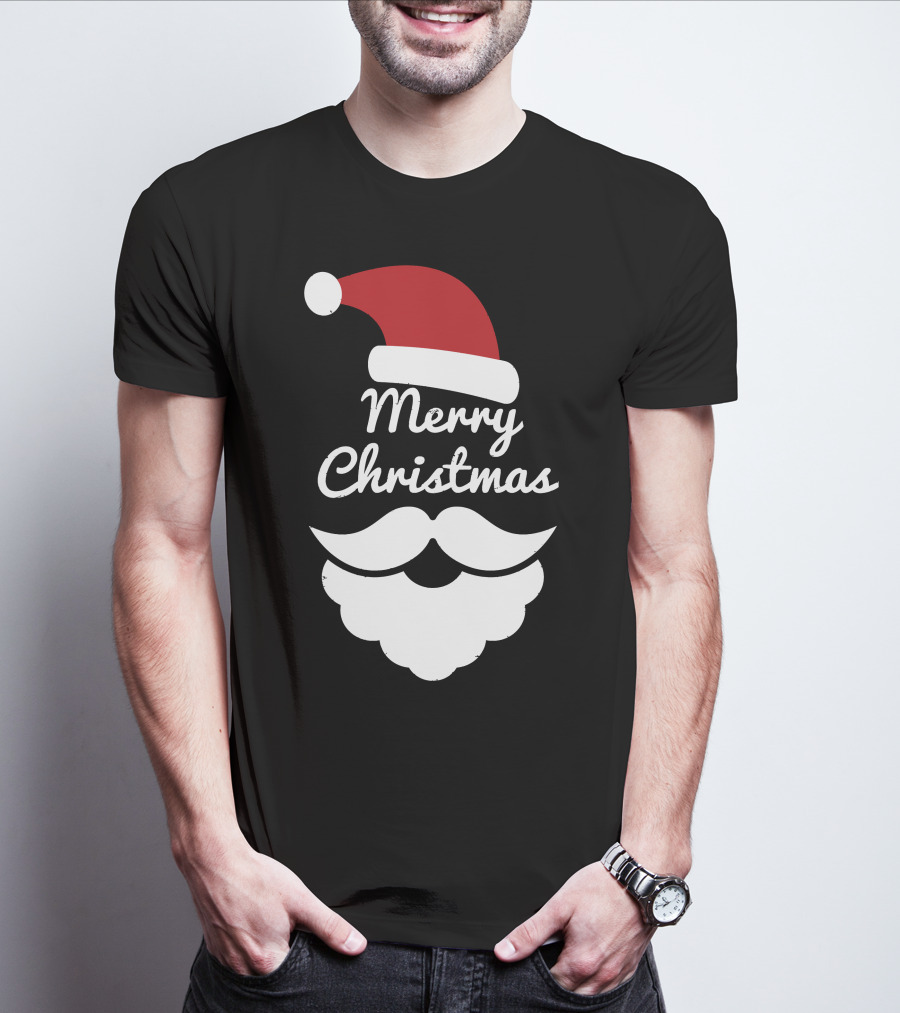 Merry Christmas Santa Hat And Beard T-Shirt