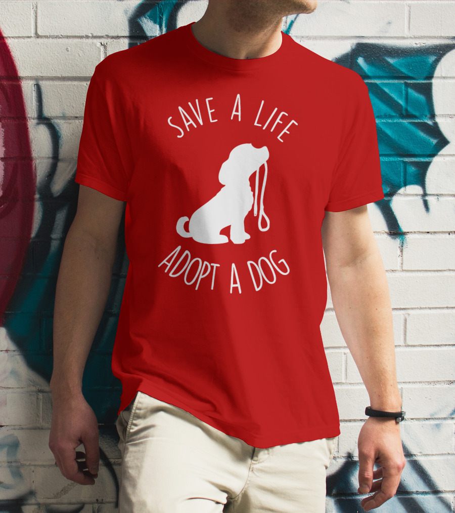 Save A Life Adopt A Dog Silhouette With Leash T-Shirt