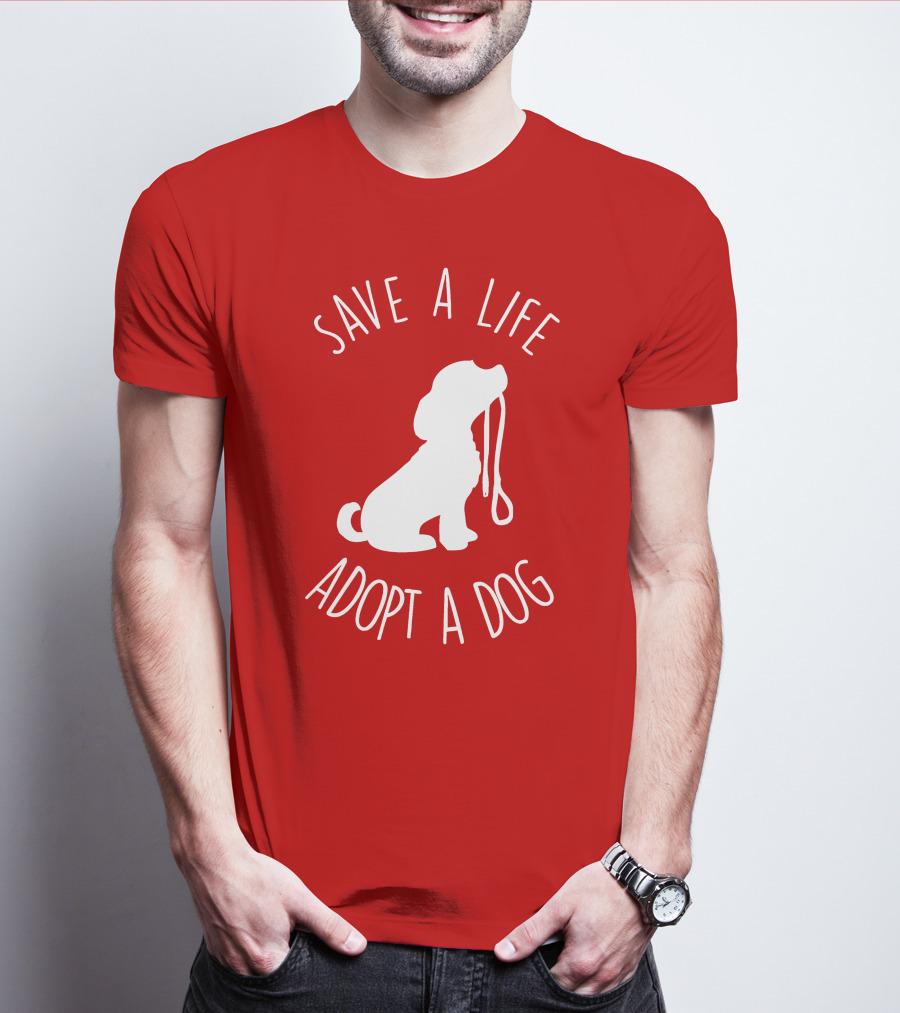 Save A Life Adopt A Dog Silhouette With Leash T-Shirt