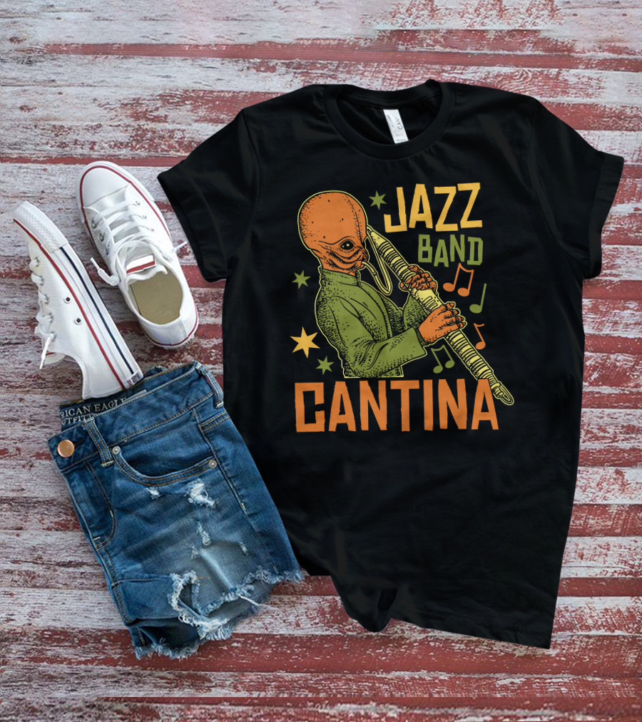 Cantina Jazz Band Musician With Instrument And Musical Notes T-Shirt