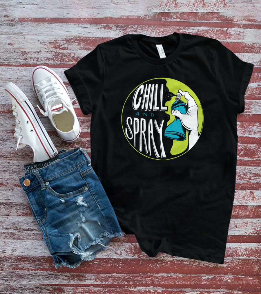 CHILL AND SPRAY Hand Holding Blue Can T-Shirt