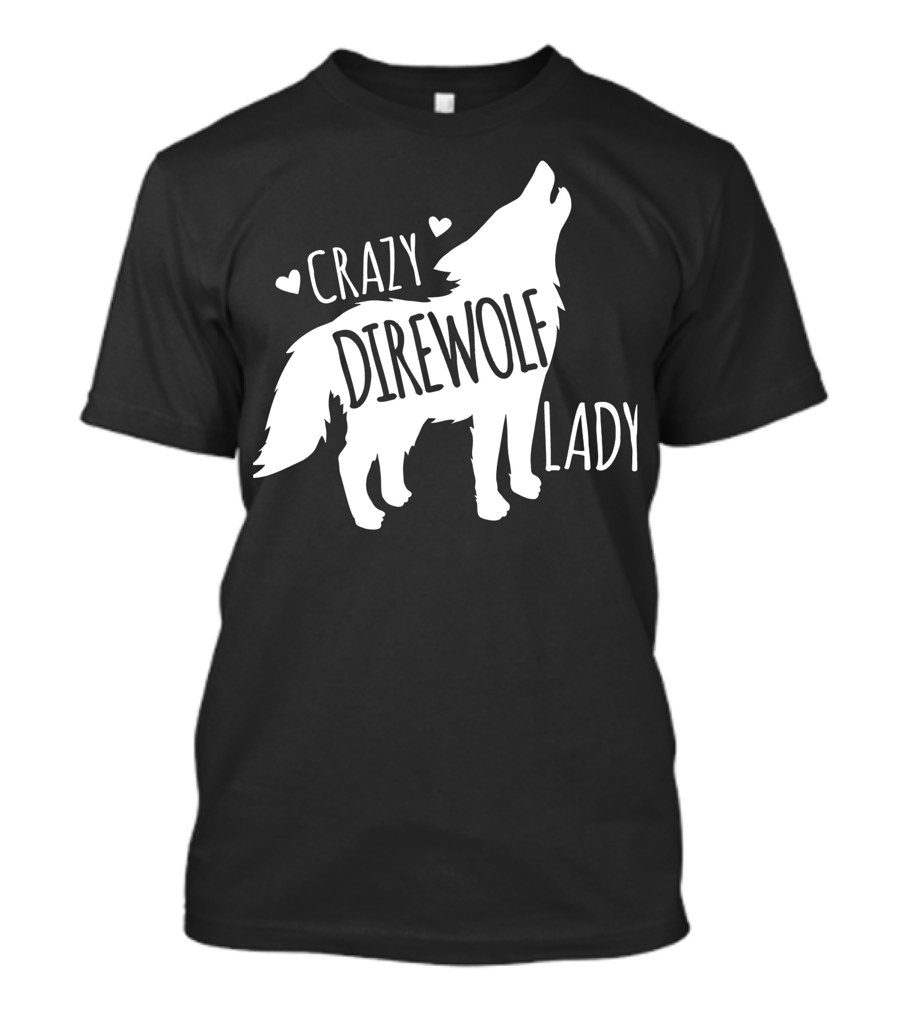 Crazy Direwolf Lady Howling Wolf Silhouette Hearts T-Shirt