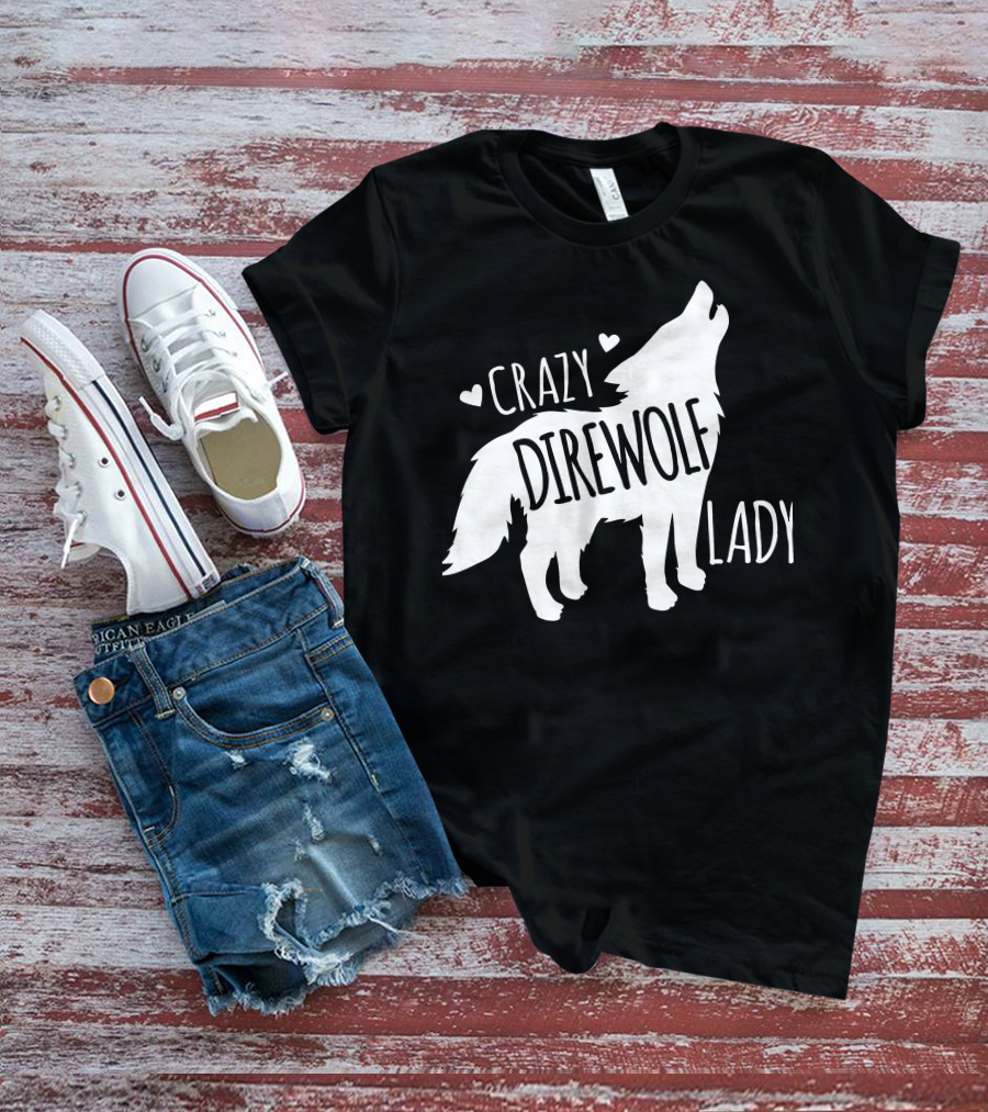 Crazy Direwolf Lady Howling Wolf Silhouette Hearts T-Shirt