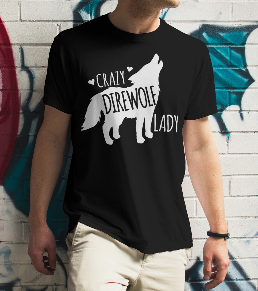Crazy Direwolf Lady Howling Wolf Silhouette Hearts T-Shirt