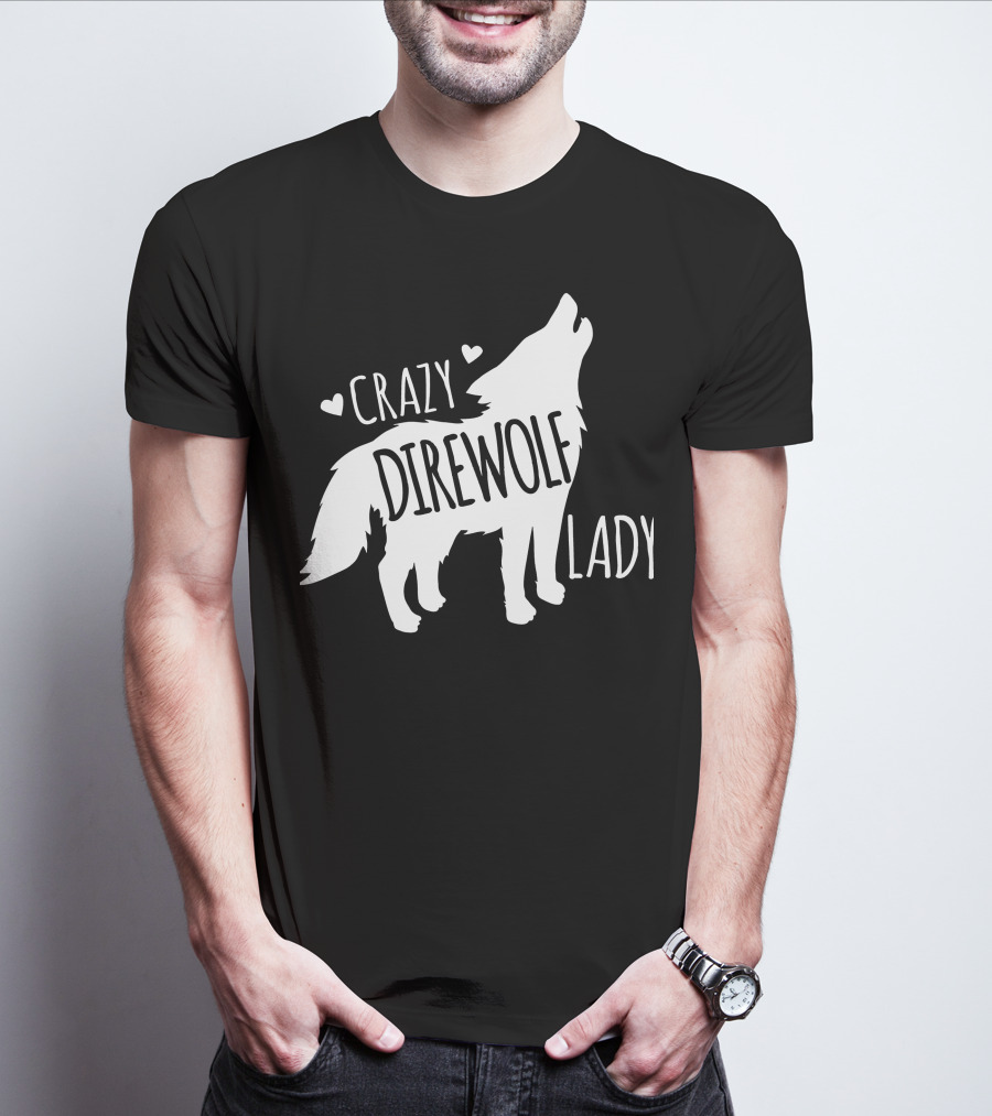 Crazy Direwolf Lady Howling Wolf Silhouette Hearts T-Shirt