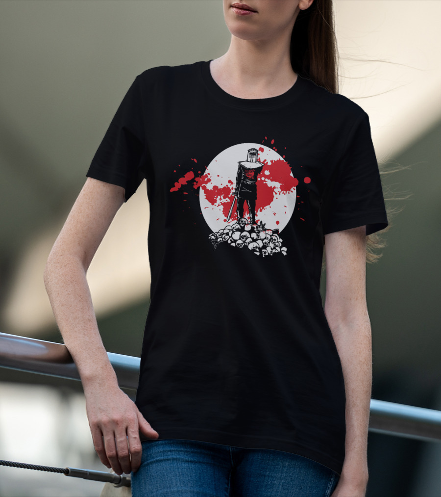Black Knight Stands Tall On Red Blood Moon Of Skulls T-Shirt