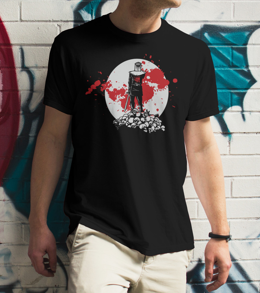 Black Knight Stands Tall On Red Blood Moon Of Skulls T-Shirt