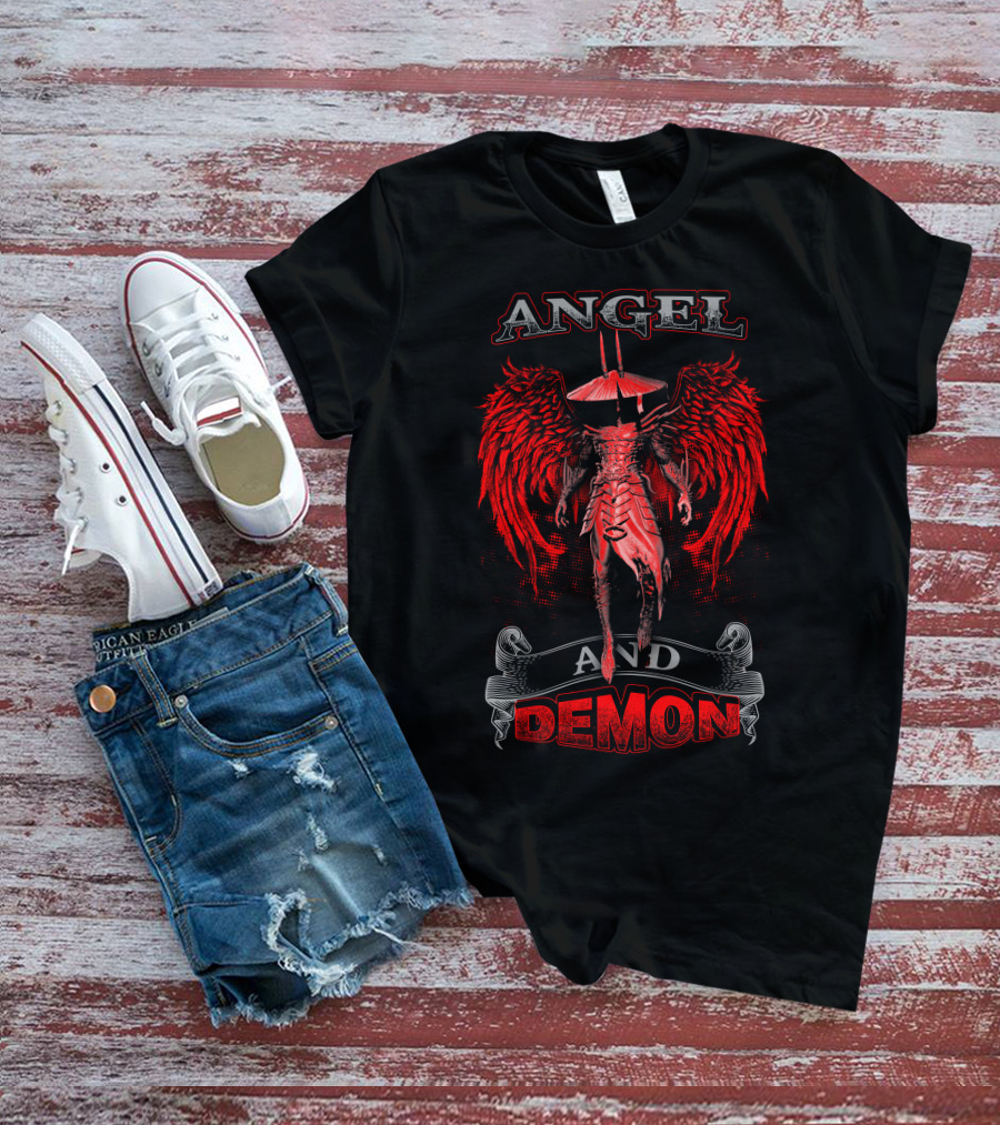 Angel And Demon Heavenly Warrior With Fiery Wings T-Shirt