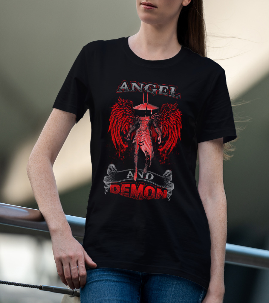 Angel And Demon Heavenly Warrior With Fiery Wings T-Shirt