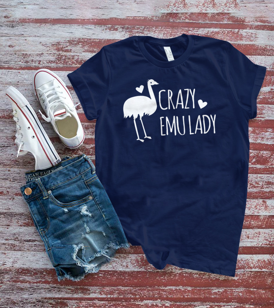 Crazy Emu Lady Emu Illustration With Hearts T-Shirt