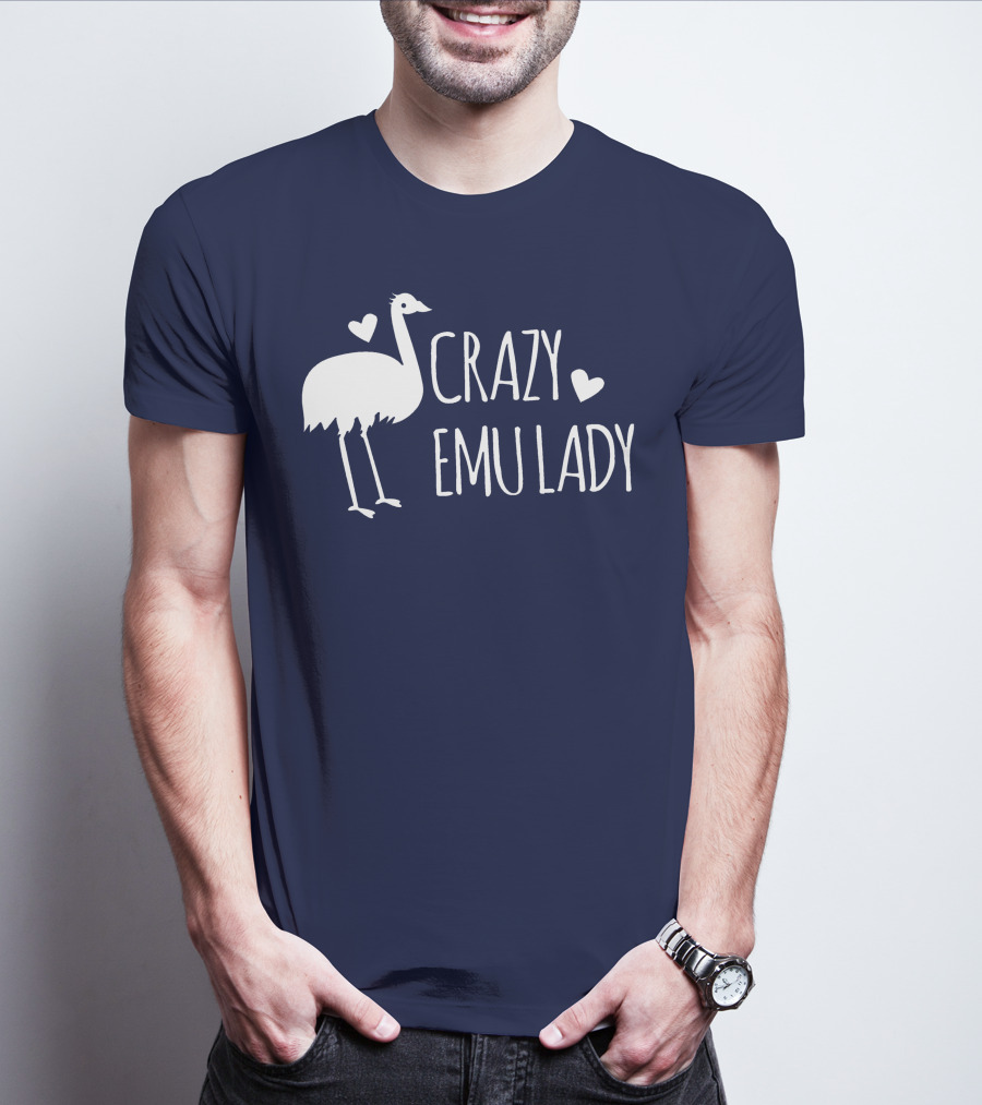 Crazy Emu Lady Emu Illustration With Hearts T-Shirt