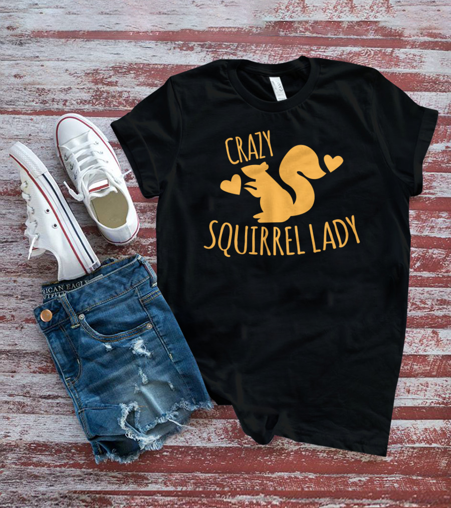 CRAZY SQUIRREL LADY Heart Symbol Yellow Squirrel T-Shirt