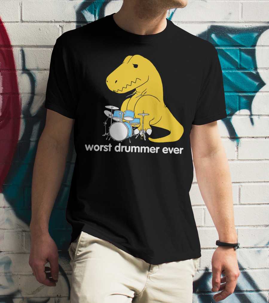 Worst Drummer Ever T-Rex With Drum Set T-Shirt