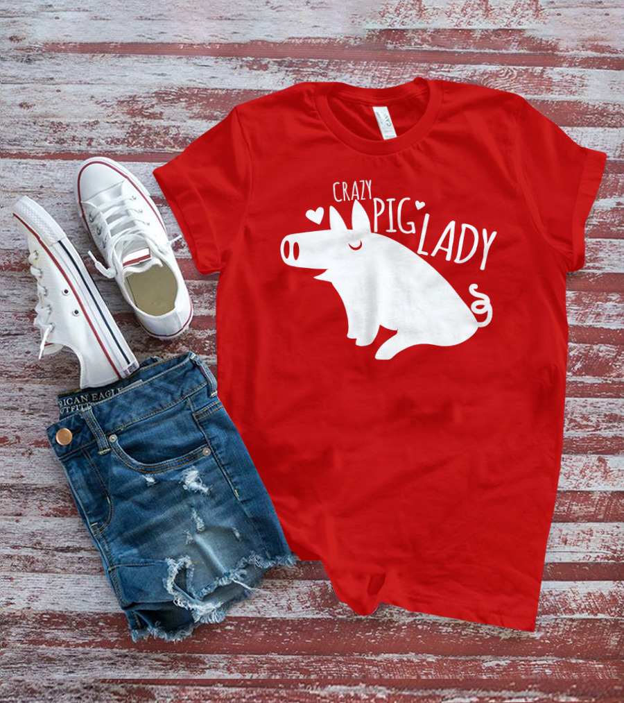 CRAZY PIG LADY Cute Hearts T-Shirt