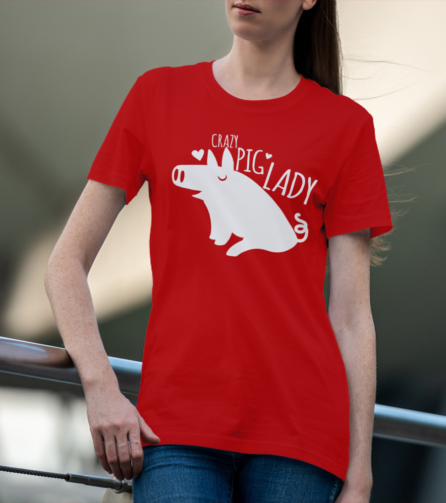 CRAZY PIG LADY Cute Hearts T-Shirt