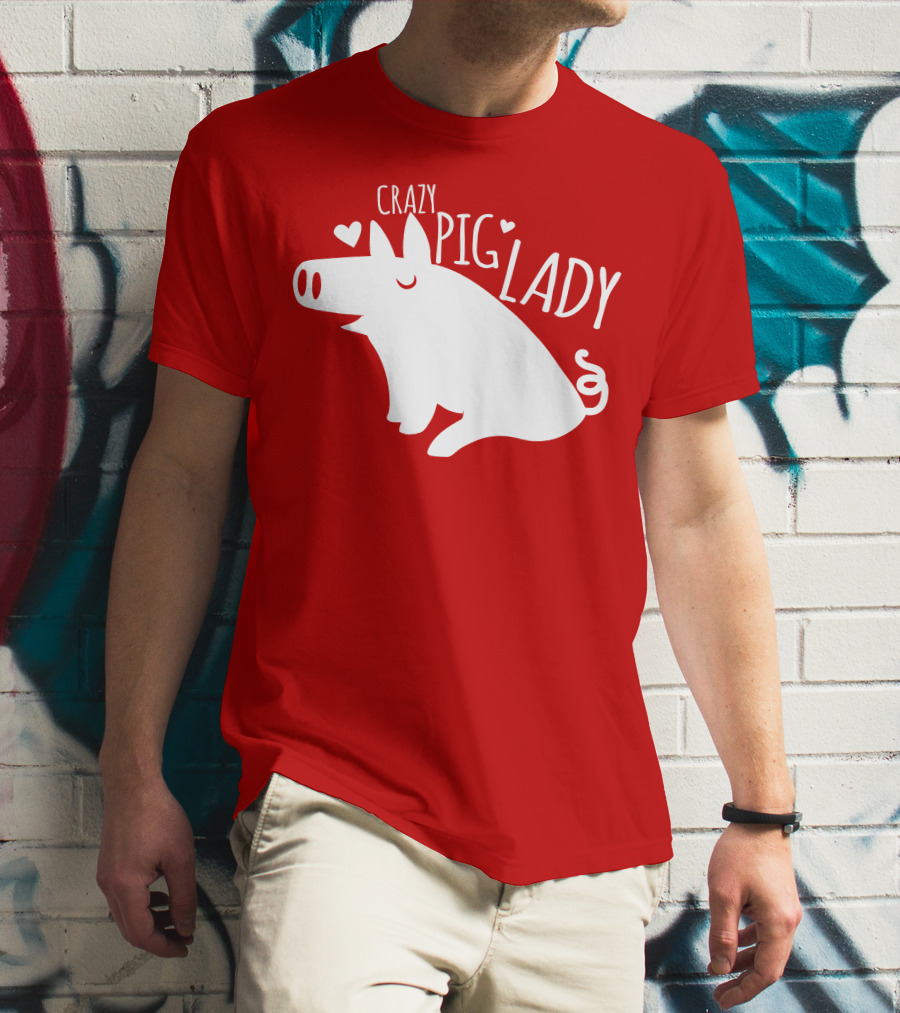 CRAZY PIG LADY Cute Hearts T-Shirt