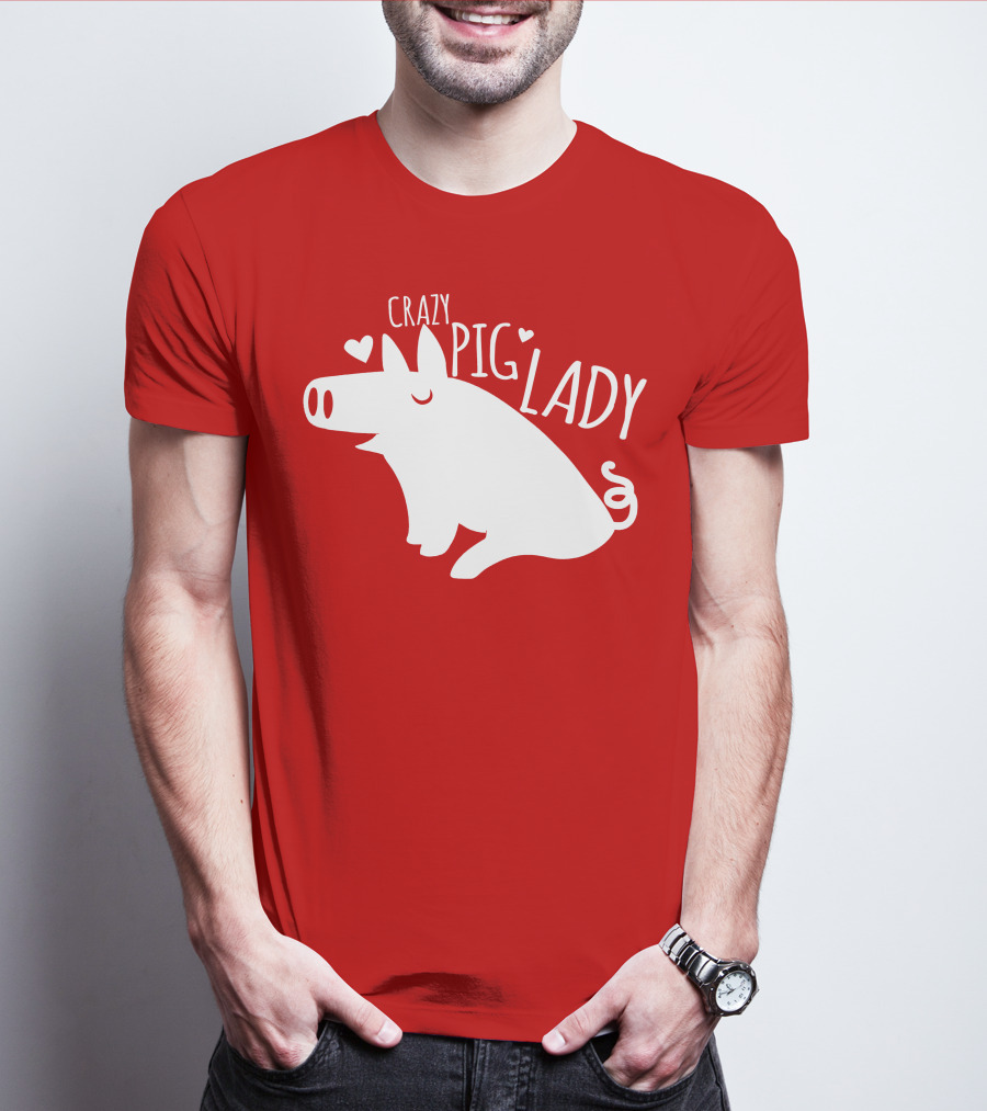 CRAZY PIG LADY Cute Hearts T-Shirt