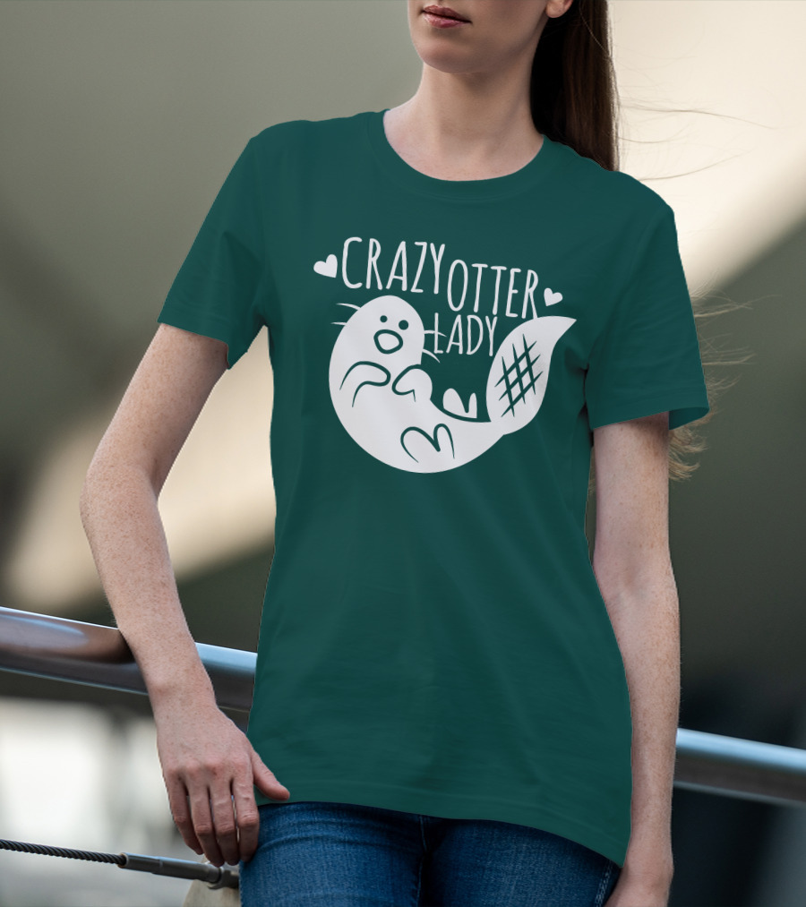 Crazy Otter Lady With Heart Accents T-Shirt