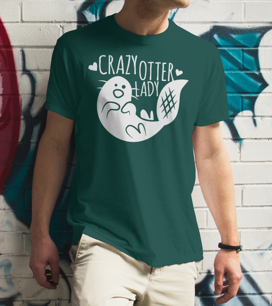 Crazy Otter Lady With Heart Accents T-Shirt
