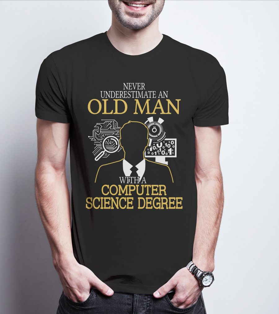 Never Underestimate An Old Man With A Computer Science Degree Circuit Binary Magnifying Glass T-Shirt