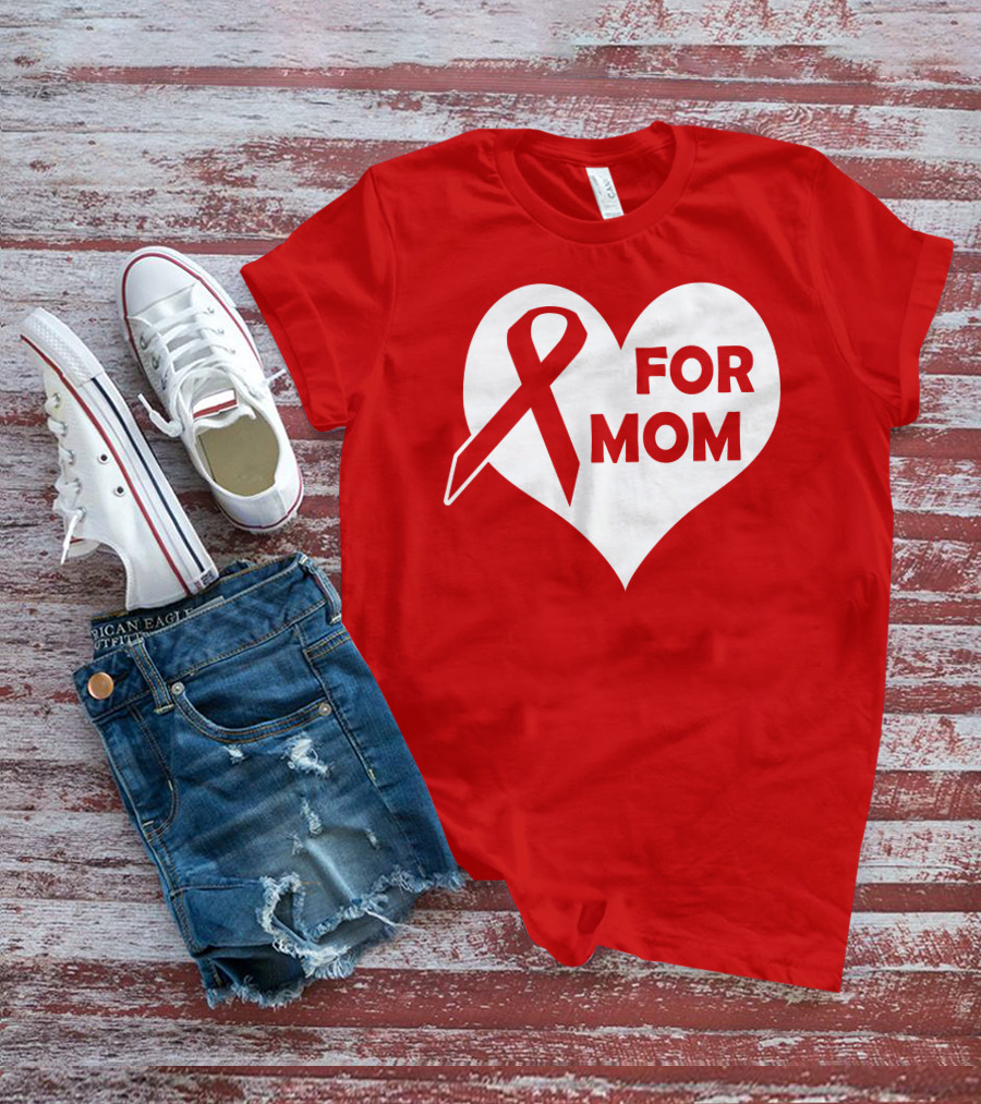 For Mom Red Ribbon Awareness Heart T-Shirt