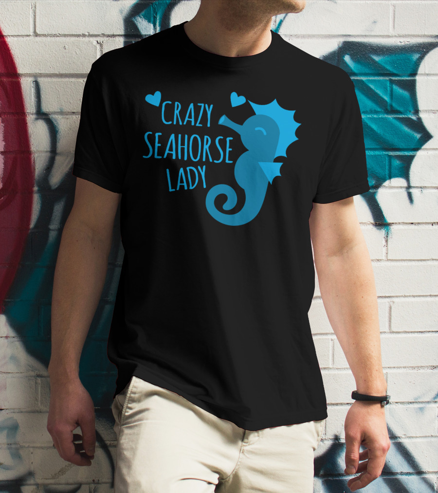 CRAZY SEAHORSE LADY HEARTS BLUE SEAHORSE T-Shirt