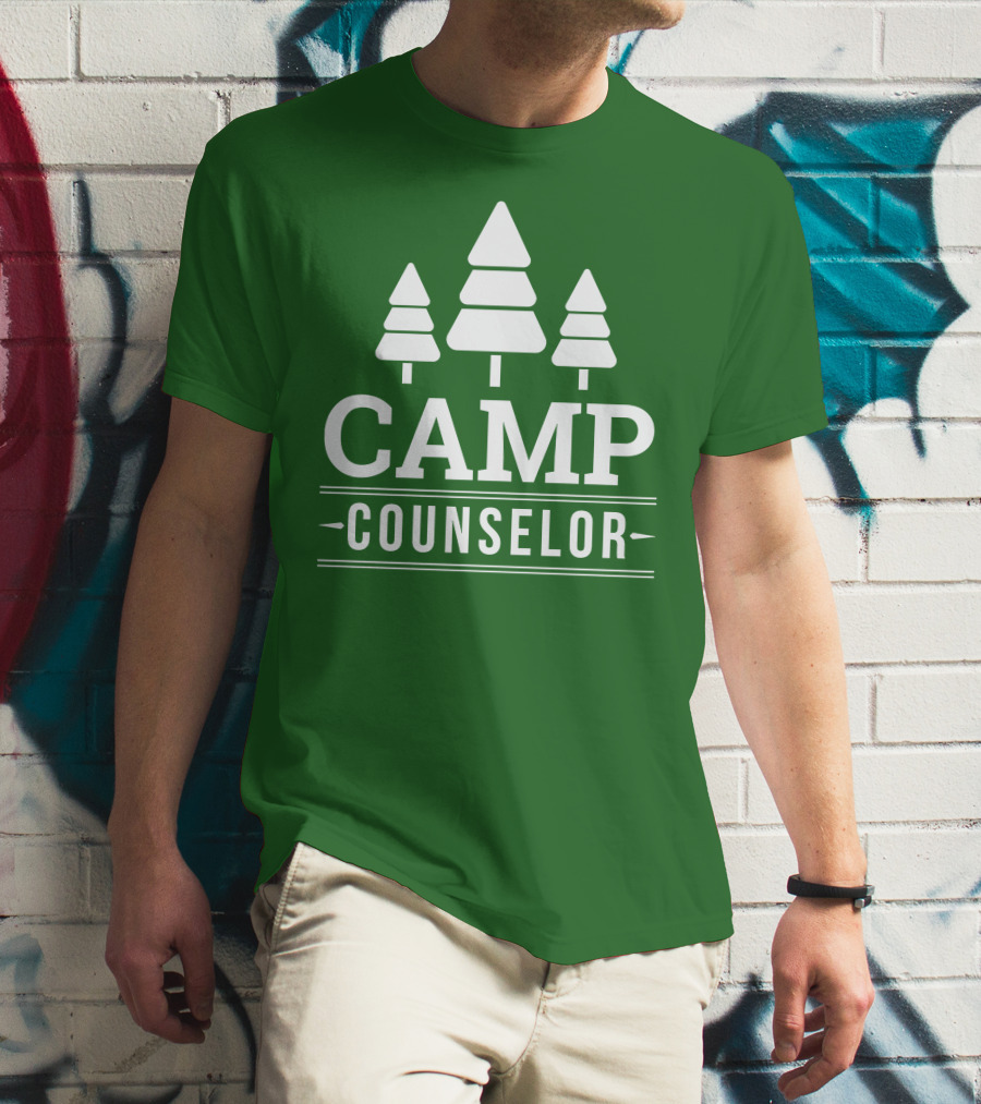 CAMP COUNSELOR Tree Icon Green Background T-Shirt