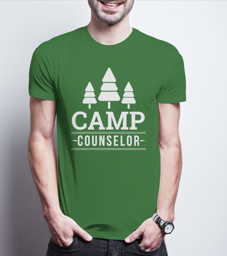 CAMP COUNSELOR Tree Icon Green Background T-Shirt