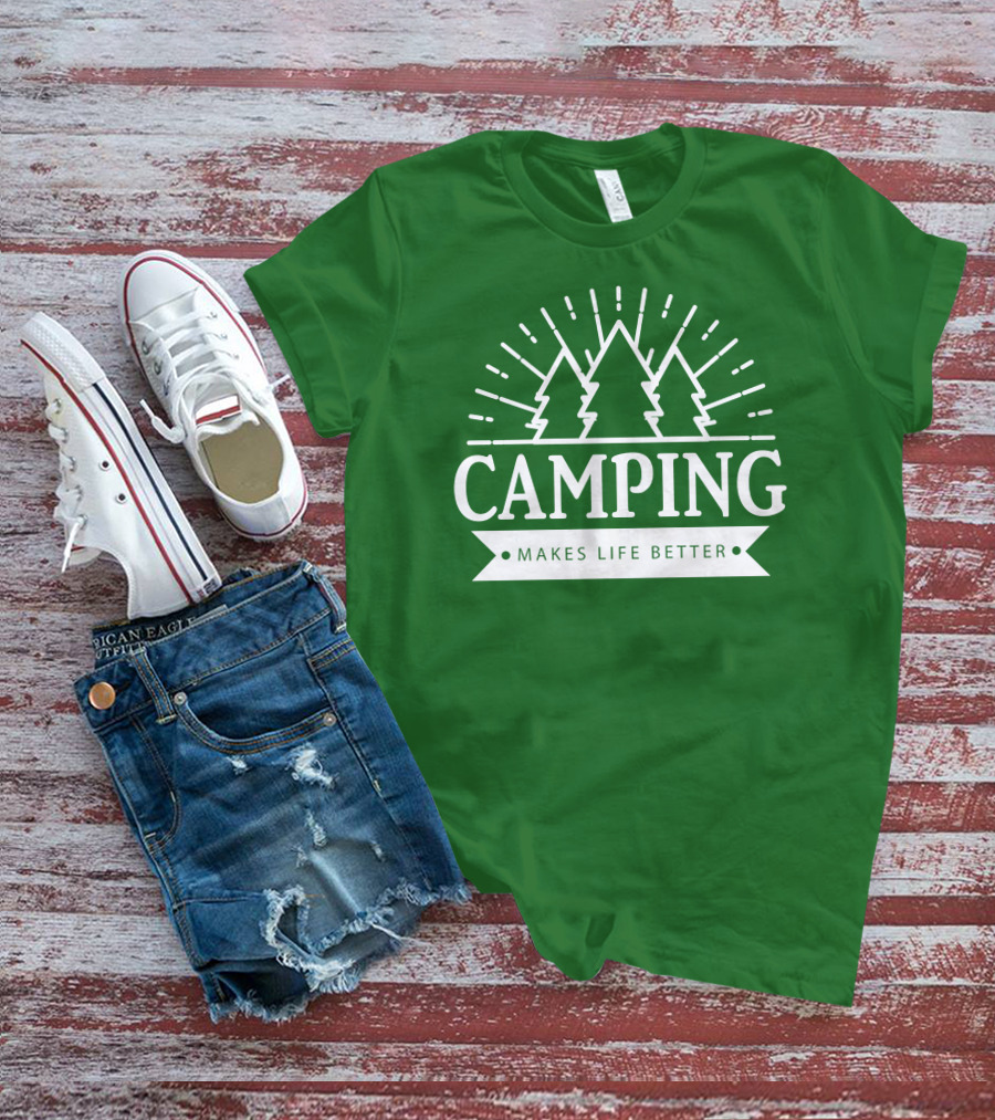 Camping Makes Life Better With Forest Trees And Radiant Sunburst T-Shirt