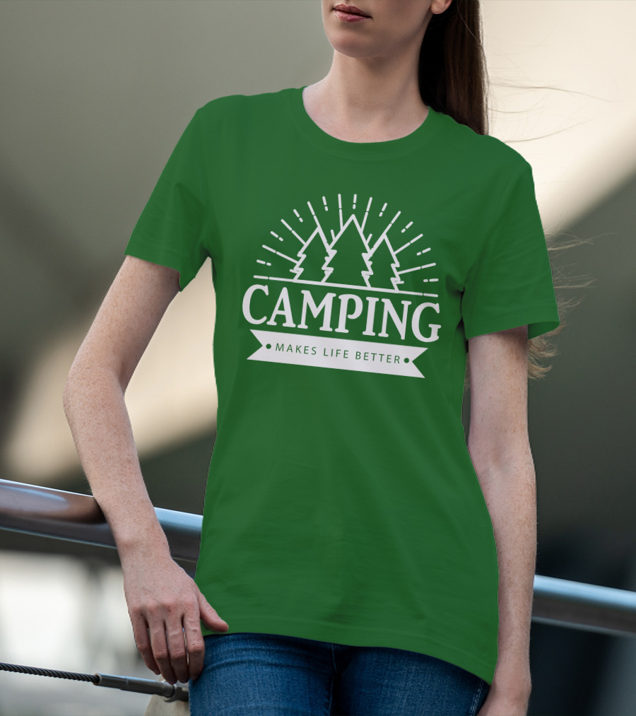 Camping Makes Life Better With Forest Trees And Radiant Sunburst T-Shirt