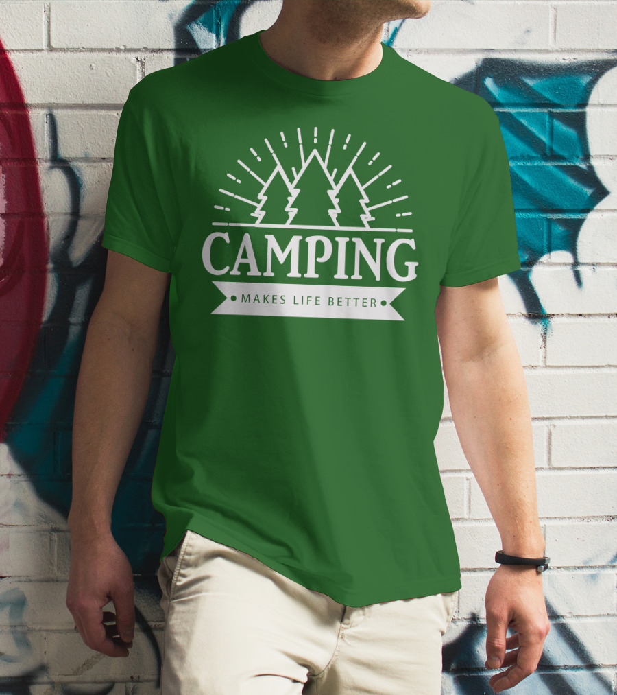 Camping Makes Life Better With Forest Trees And Radiant Sunburst T-Shirt