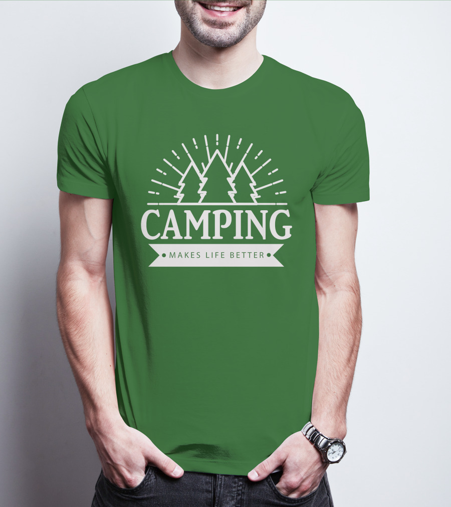 Camping Makes Life Better With Forest Trees And Radiant Sunburst T-Shirt