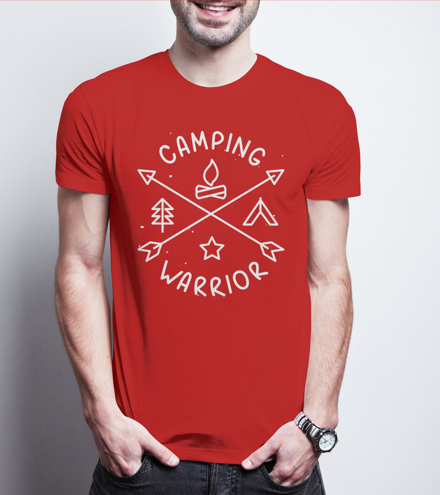 Camping Warrior Arrows Fire Tent Tree Star T-Shirt