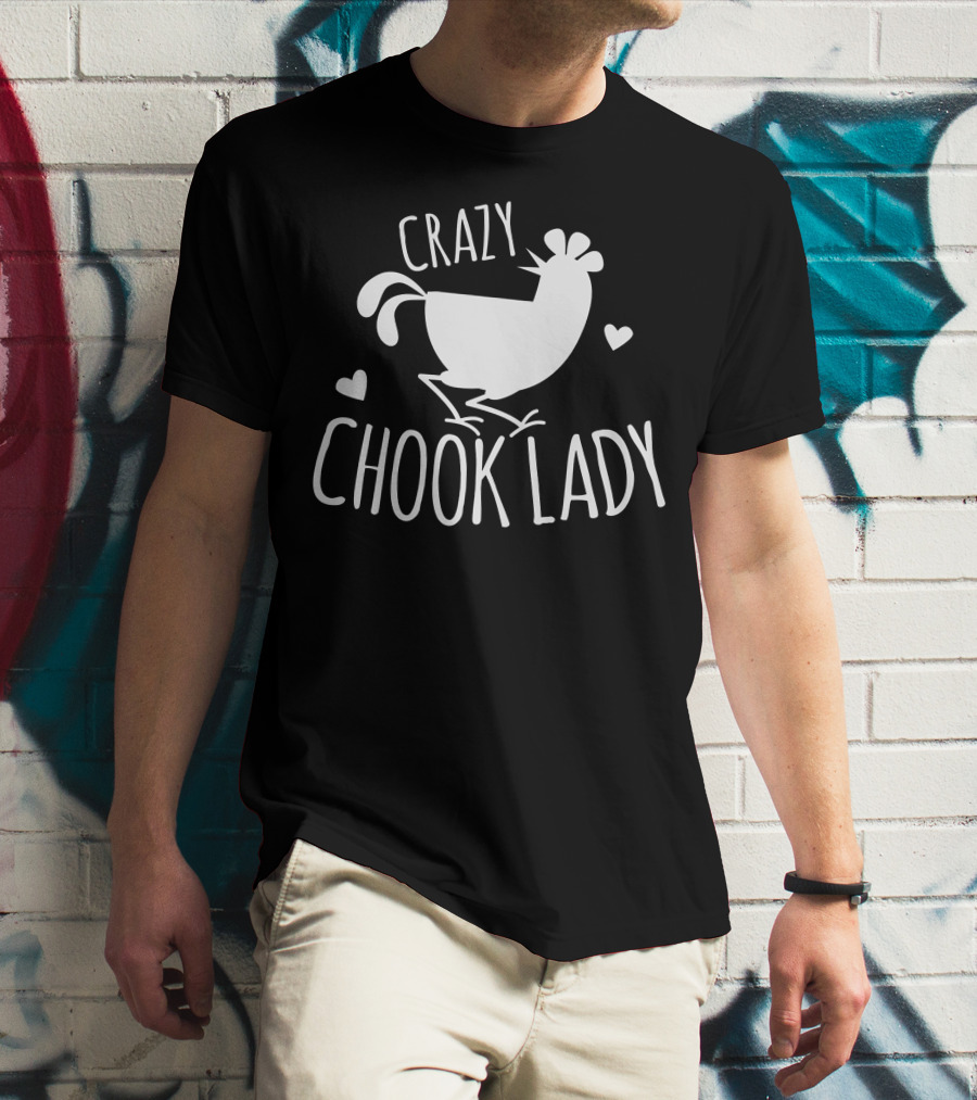 Crazy Chook Lady Hen Illustration With Hearts T-Shirt