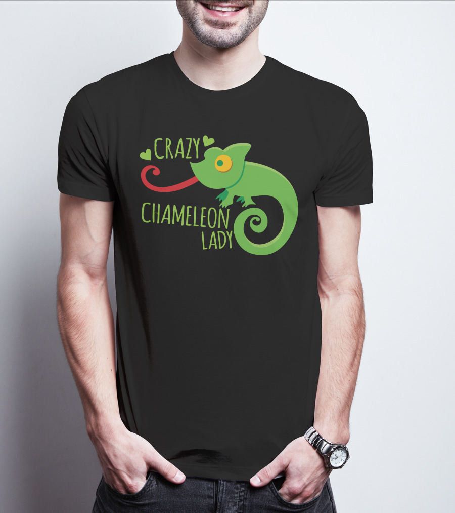 CRAZY CHAMELEON LADY Green Cartoon With Hearts T-Shirt