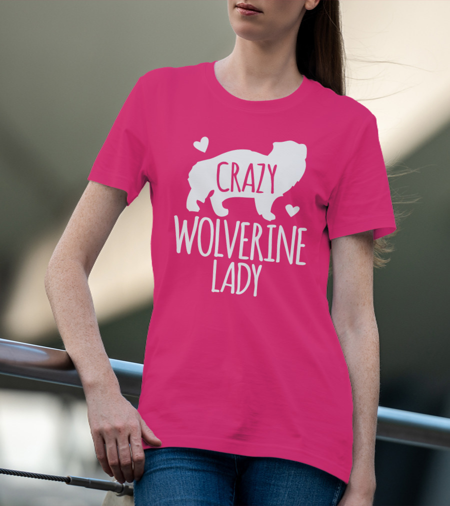 Crazy Wolverine Lady Silhouette With Hearts T-Shirt