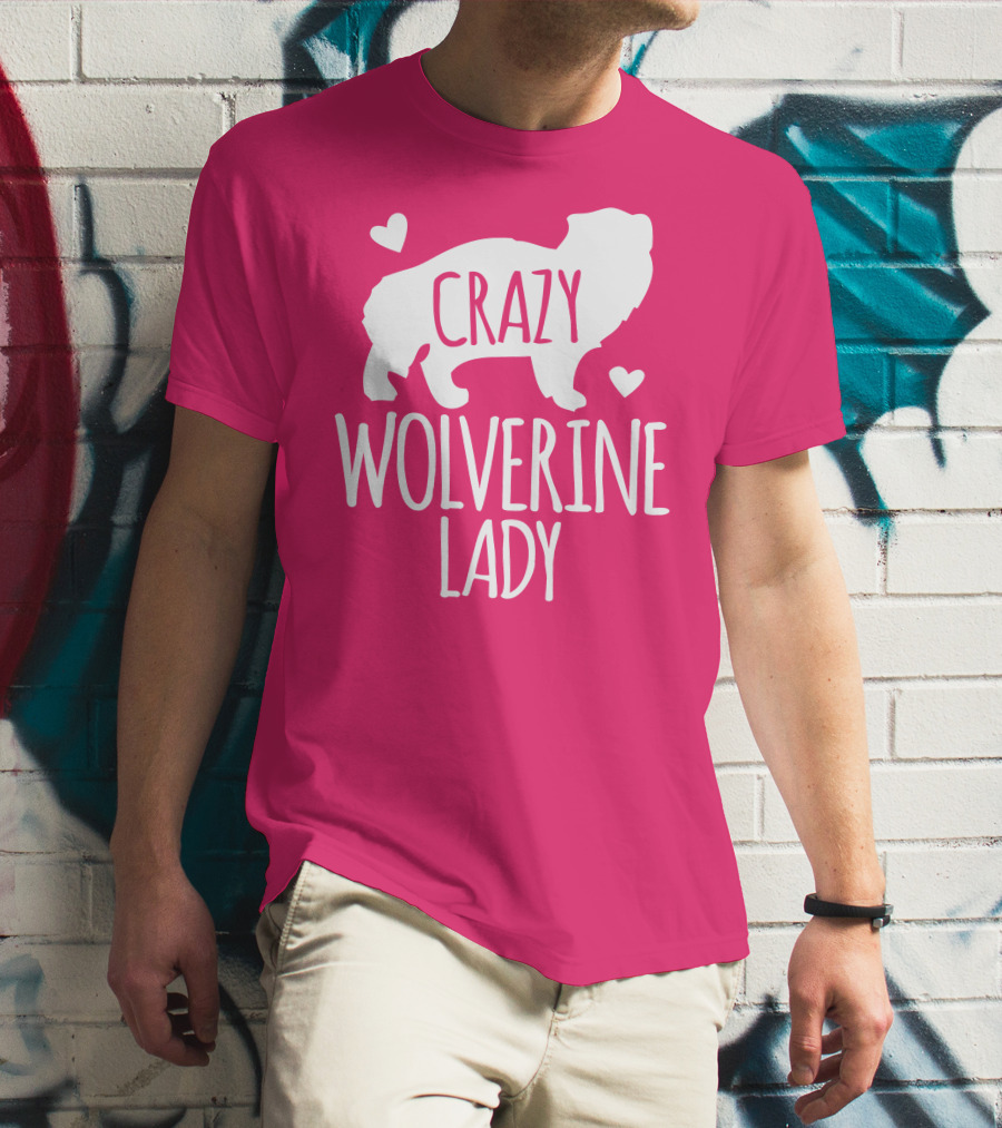 Crazy Wolverine Lady Silhouette With Hearts T-Shirt
