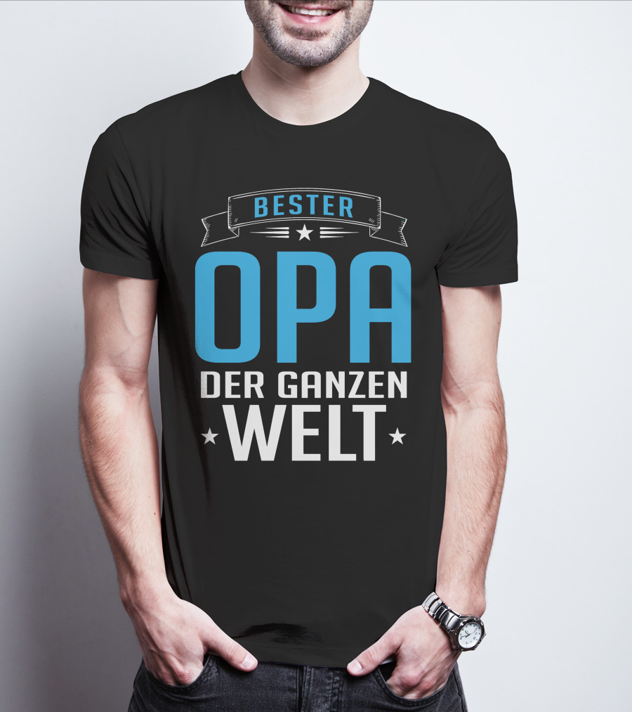 Bester Opa Der Ganzen Welt Stars Banner T-Shirt