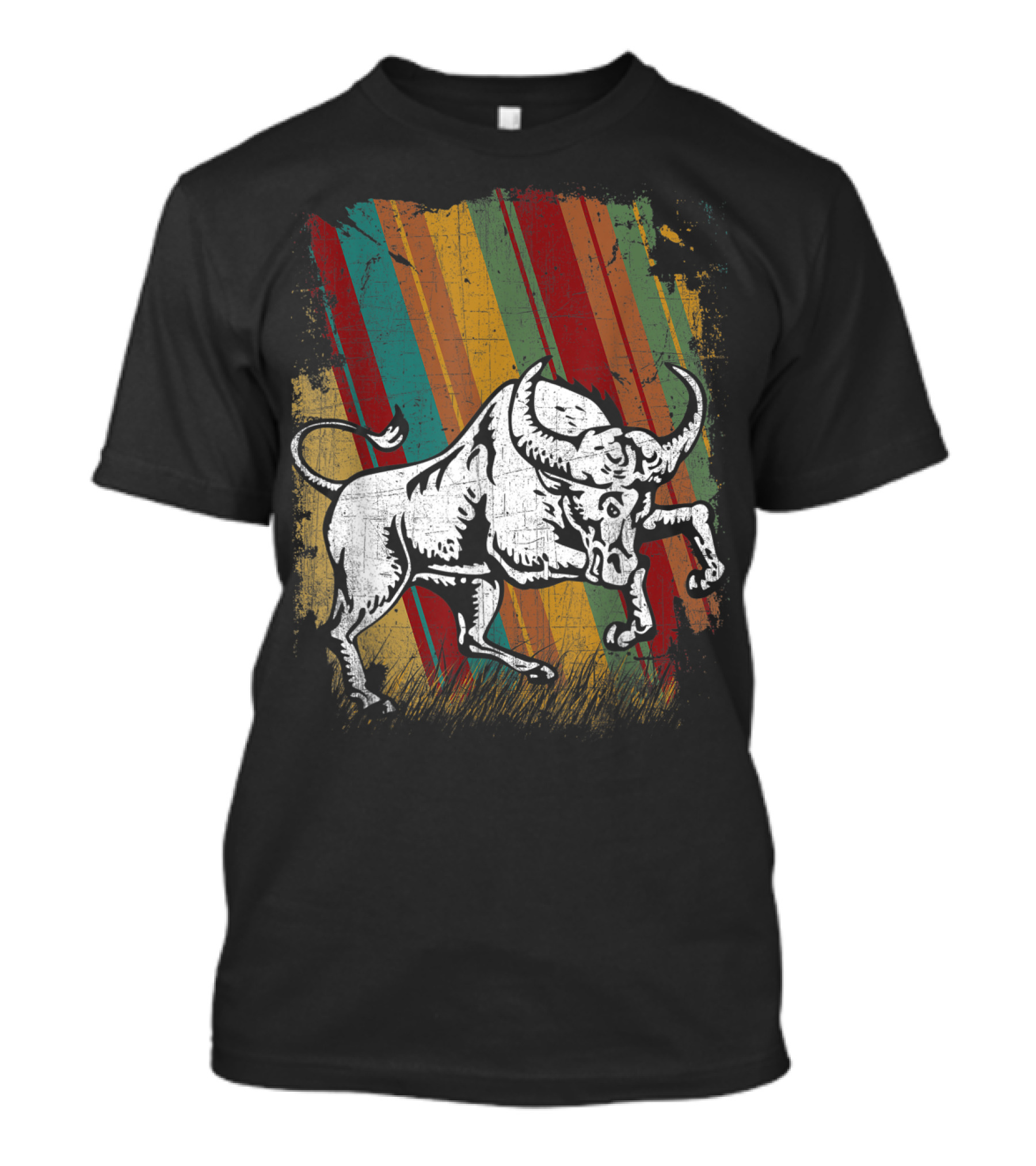Retro Distressed Grunge Buffalo With Vintage Color Stripes T-Shirt