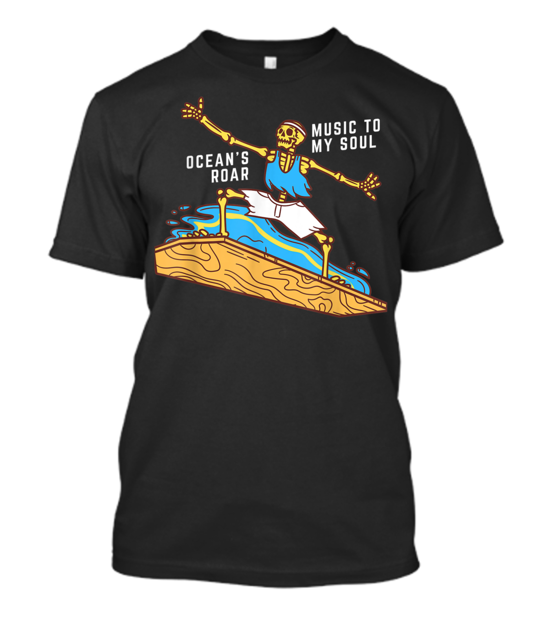 Ocean's Roar Surfing Skeleton Music To My Soul Summer T-Shirt