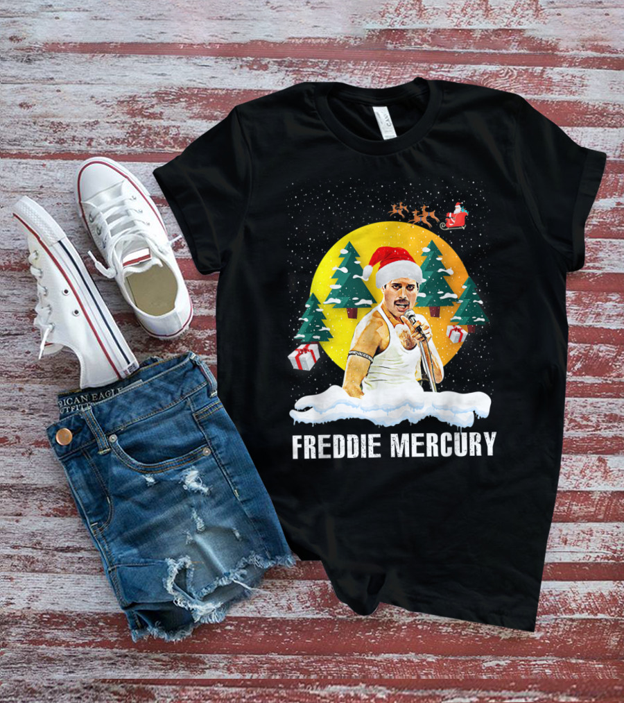 All I Want For Christmas Is Freddie Mercury Santa Festive Trees And Gifts T-Shirt