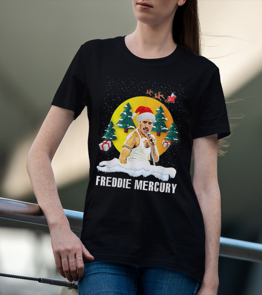 All I Want For Christmas Is Freddie Mercury Santa Festive Trees And Gifts T-Shirt