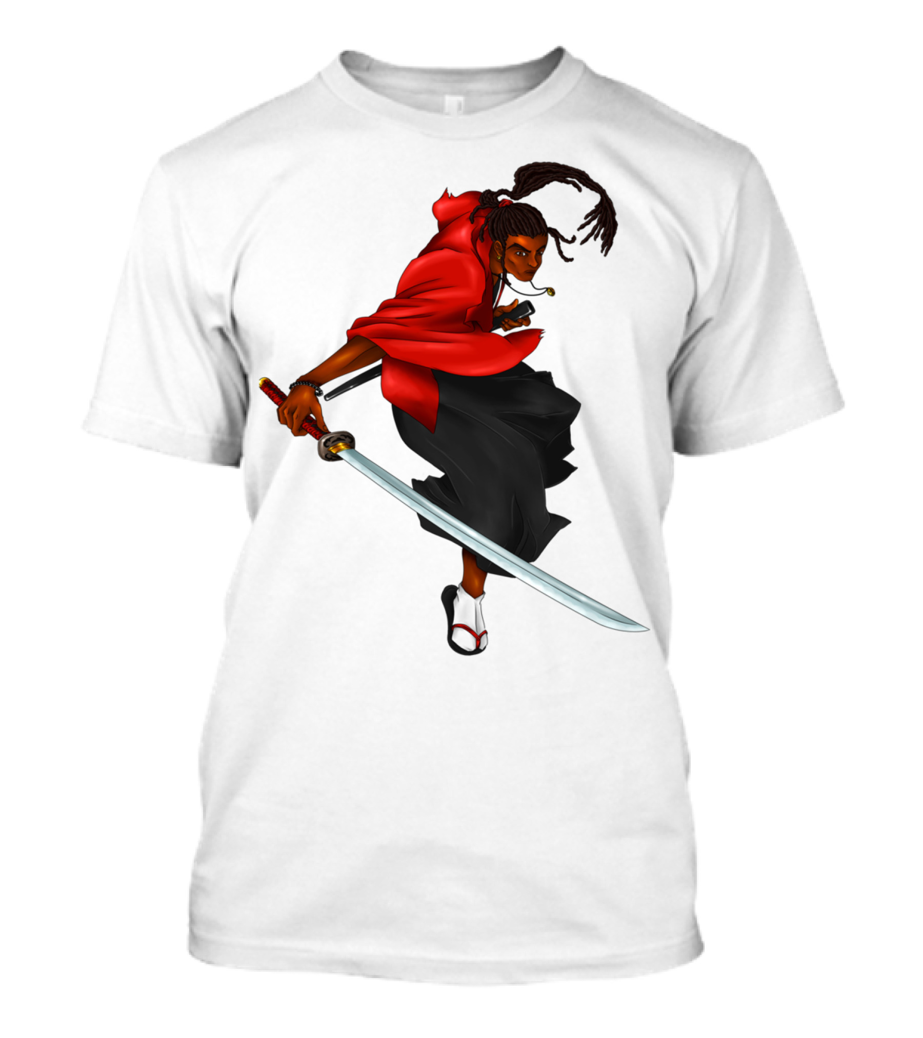 Blck Ronin Heroic Samurai Warrior In Red Cloak With Sword T-Shirt