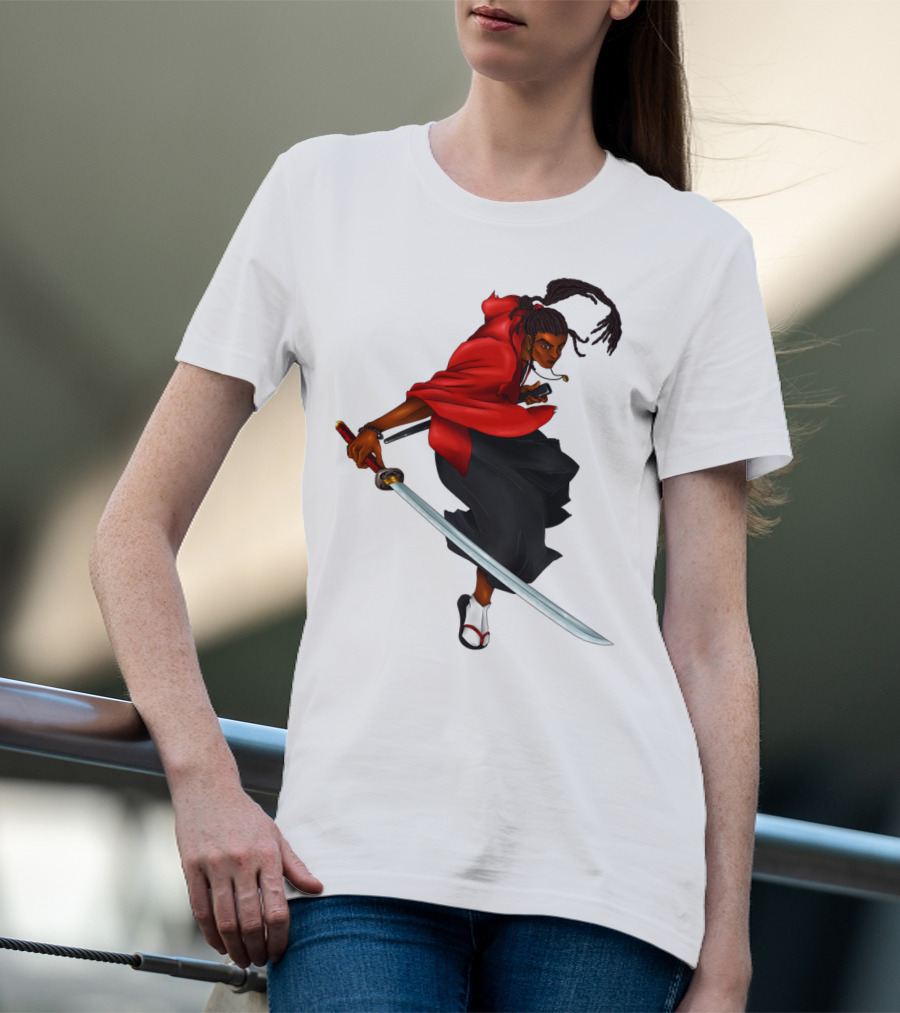 Blck Ronin Heroic Samurai Warrior In Red Cloak With Sword T-Shirt