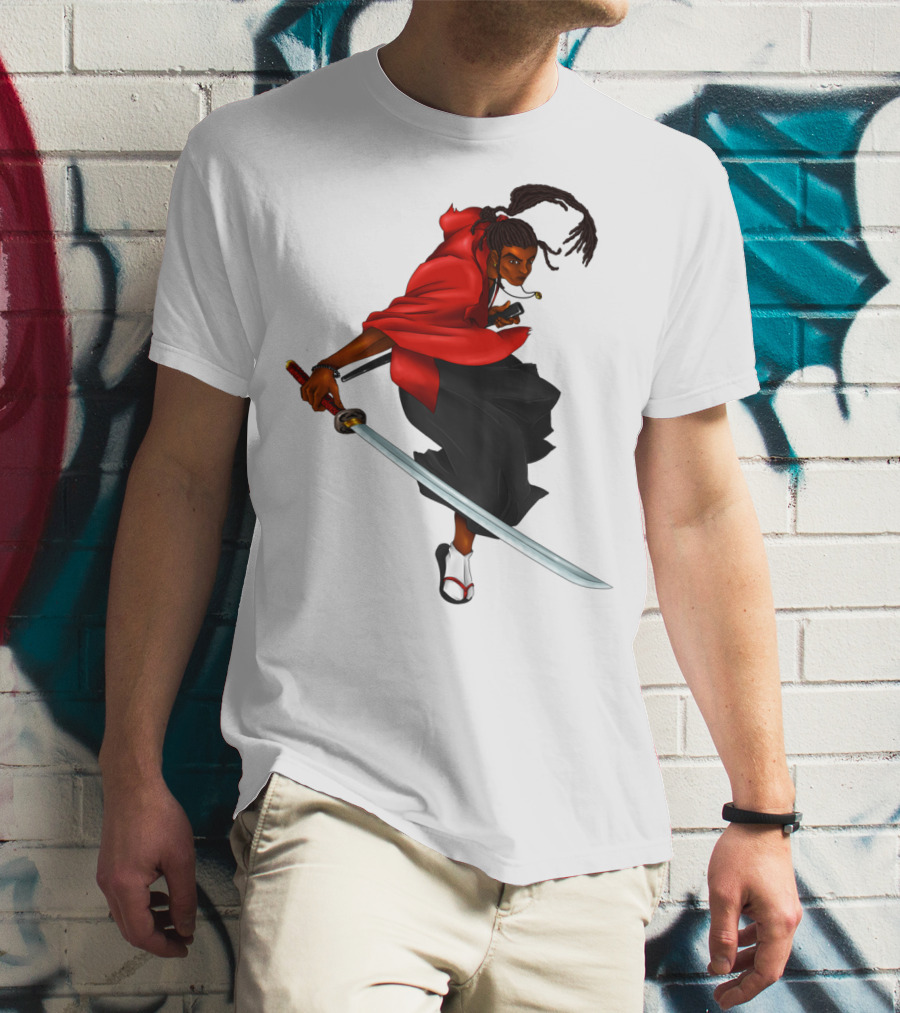 Blck Ronin Heroic Samurai Warrior In Red Cloak With Sword T-Shirt
