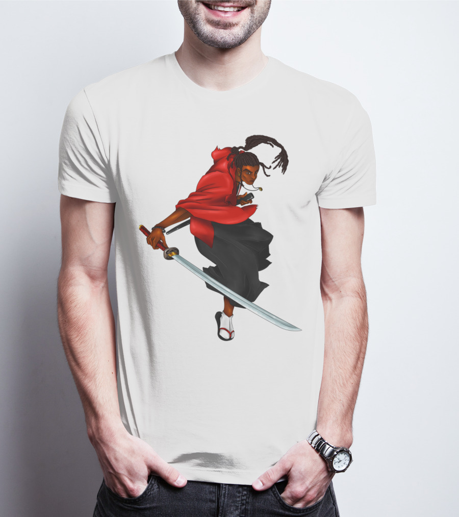 Blck Ronin Heroic Samurai Warrior In Red Cloak With Sword T-Shirt