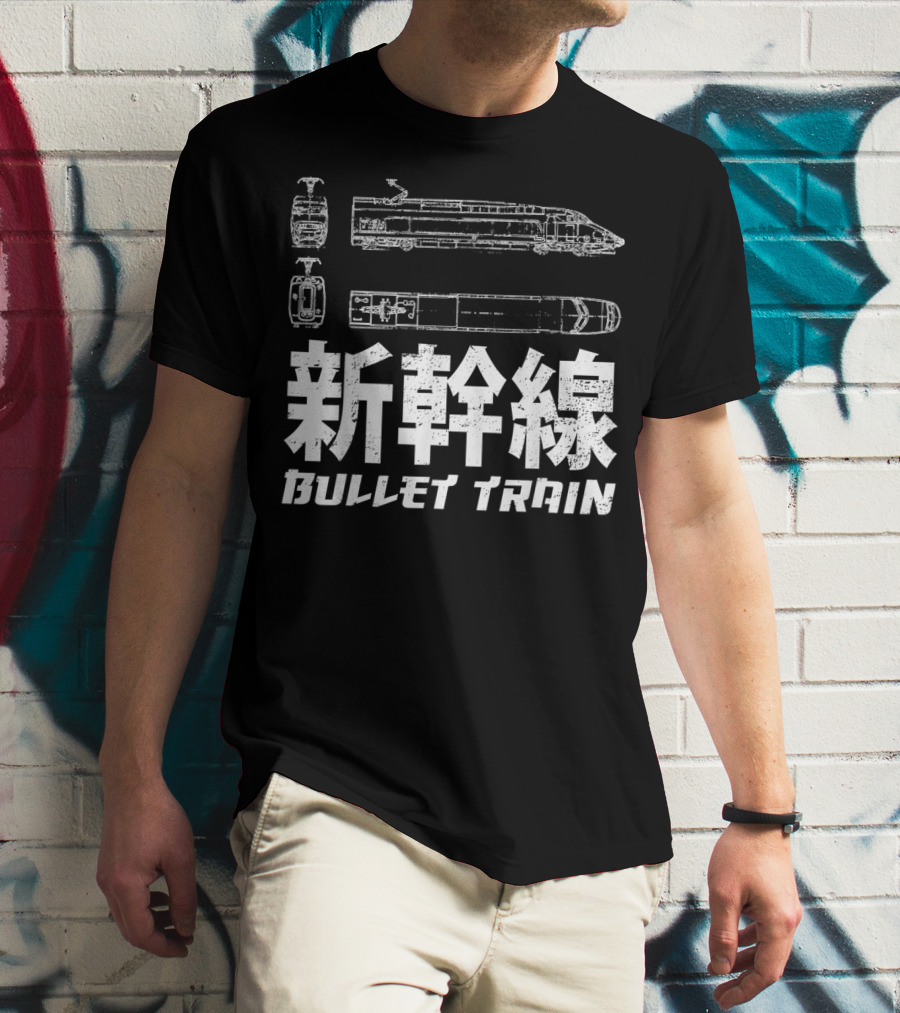 Shinkansen Bullet Train Blueprint Japanese Text T-Shirt