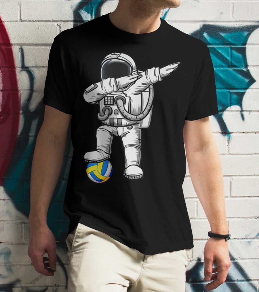 Cute Astronaut Dabbing With Volleyball Astronomy Lovers Galaxy T-Shirt
