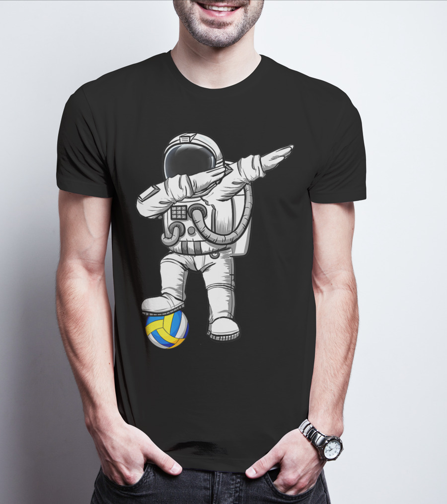 Cute Astronaut Dabbing With Volleyball Astronomy Lovers Galaxy T-Shirt