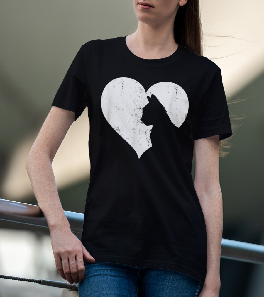 Cute Cat Heart Silhouette For Cat Lovers T-Shirt